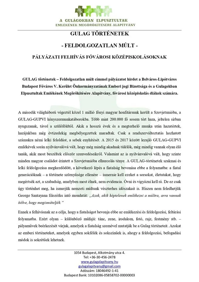 Gulág történetek –Feldolgozatlan múlt